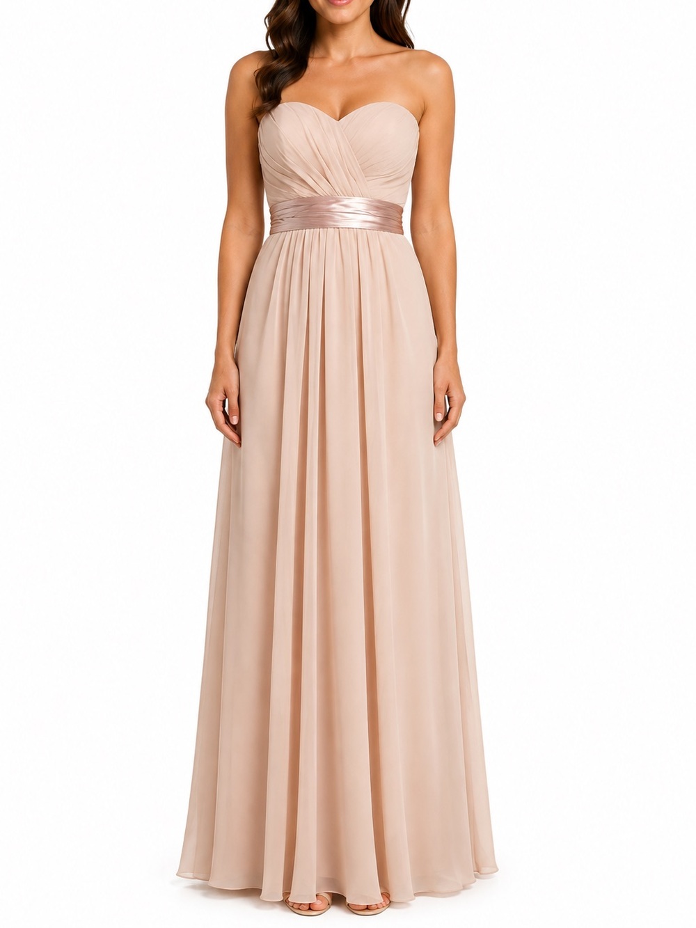 Franssical Strapless Pleated Bodice Chiffon Gown champagne color size 6